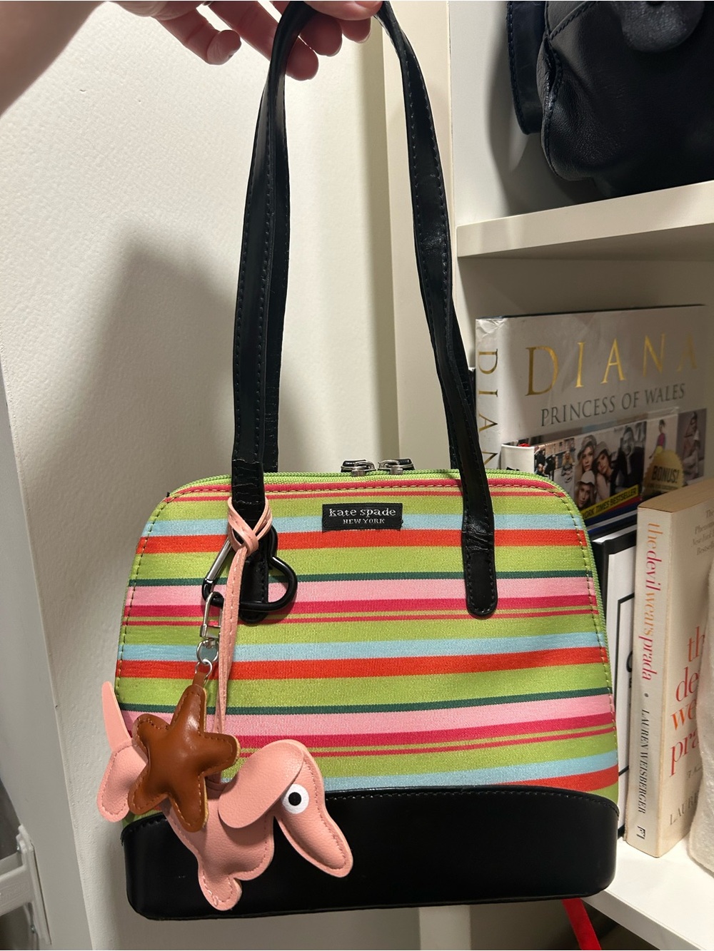 Vintage Y2K kate spade Striped Dome Satchel - Pink & Green